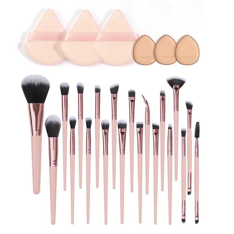 Foundation Makeup Tool Set, Including 20pcs Versatile Soft Makeup Brushes & 3 Counts Powder Puff & 3 Counts Finger Puff, Lightweight Smooth Makeup Accessories, Summer Gifts