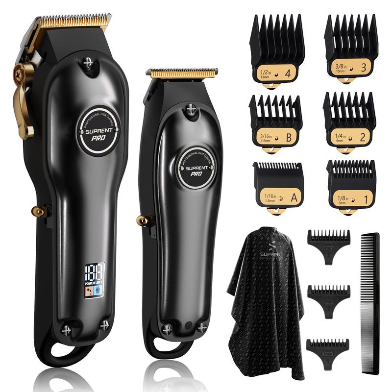 [ SUPRENT PRO The Black Devil ]-barber supplies shaving kit for men - Hair Cutting Kit & Zero Gap T-Blade Comfort Trimmer Combo- Cordless Barber Clipper Set with LED Display with beard oil for electric razor for men gifts for husband