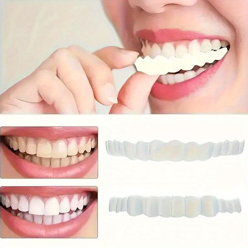 Two boxes of four pieces of fitted veneer dentures, white denture top veneer denture accessories, suitable for men and women