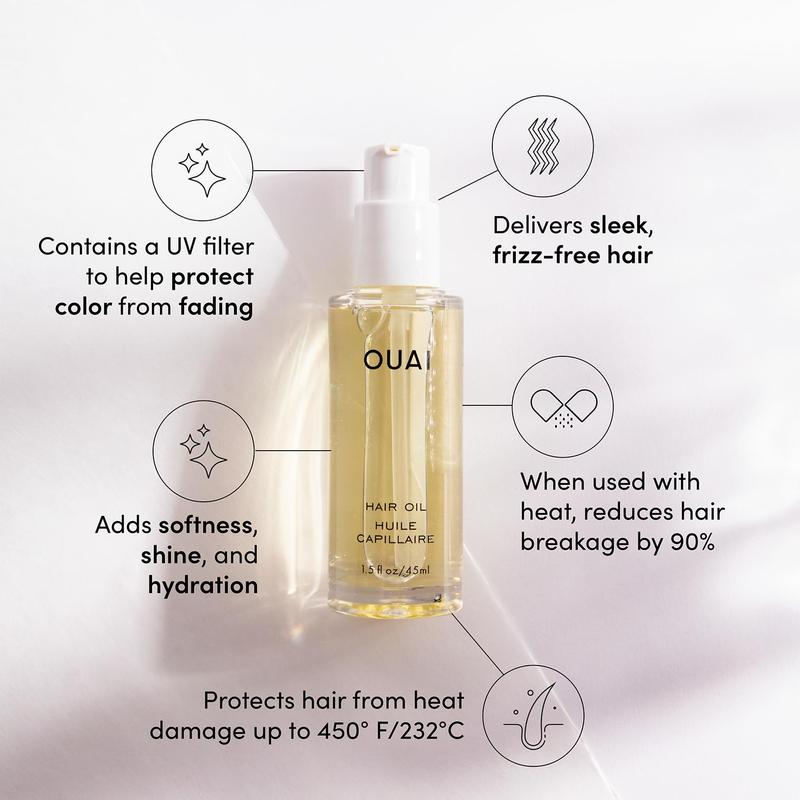 OUAI Hair Oil - Hair Heat Protectant Oil for Frizz Control - Adds Hair Shine and Smooths Split Ends - Color Safe Formula (1.5 oz) - OUAI