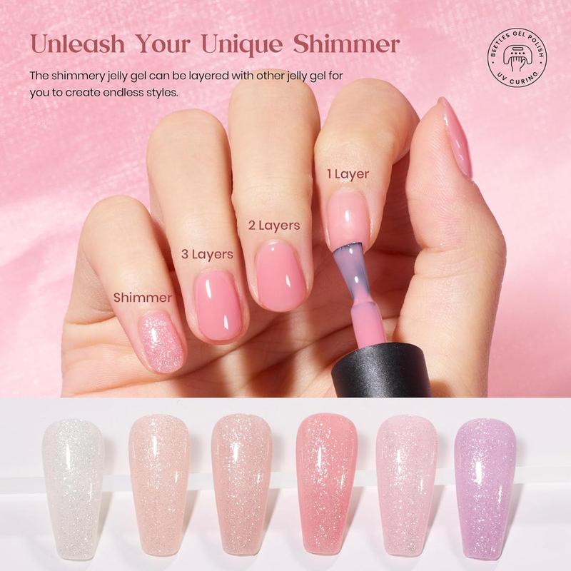 Beetles Pink Nude Gel Nail Polish Set, 20 Colors Summer Neutral Jelly Pink Sheer Glitter White Color Soak Off UV Gel Kit with Base Gel Glossy Matte Top Coat DIY Manicure Gifts