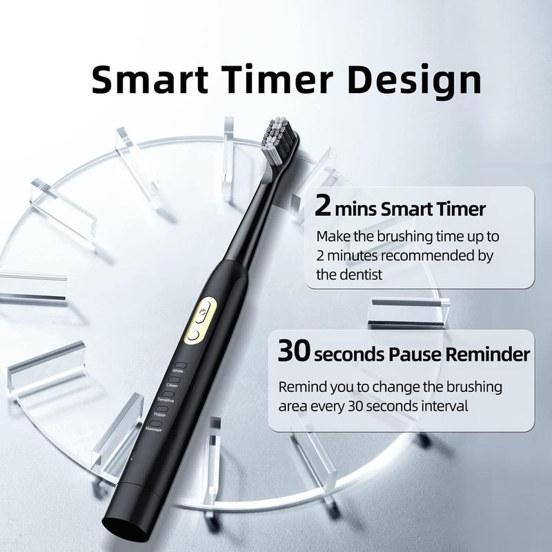 Sonic Toothbrushes for Adults and Kids, 3 Brush Heads, with 5 Modes and IPX7 Waterproof, Battery Electric Toothbrush Build in 2 Mins Timer 40,000 VPM XF-11 White