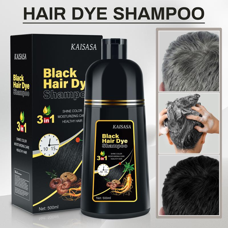 KAISASA Black Hair Dye Shampoo 3 in 1,Can cover gray hairs,Herbal Ingredients,Contains Ginseng Extract,Natural Haircoloring, Plant Haircare