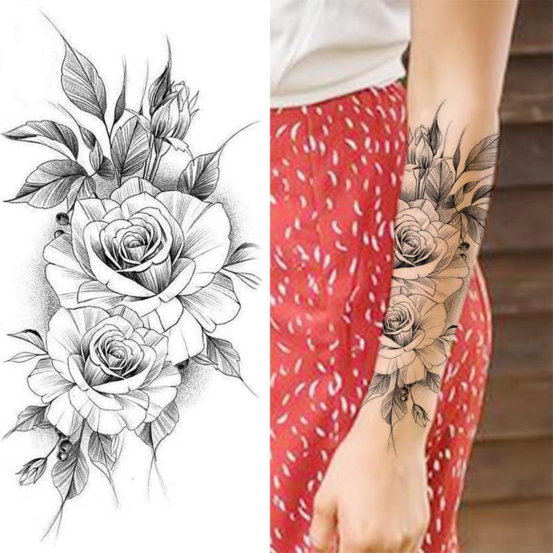 Flower Pattern Temporary Tattoo Sticker, 10pcs set Realistic Fake Tattoo Sticker, Body Art Decoration for Women & Men