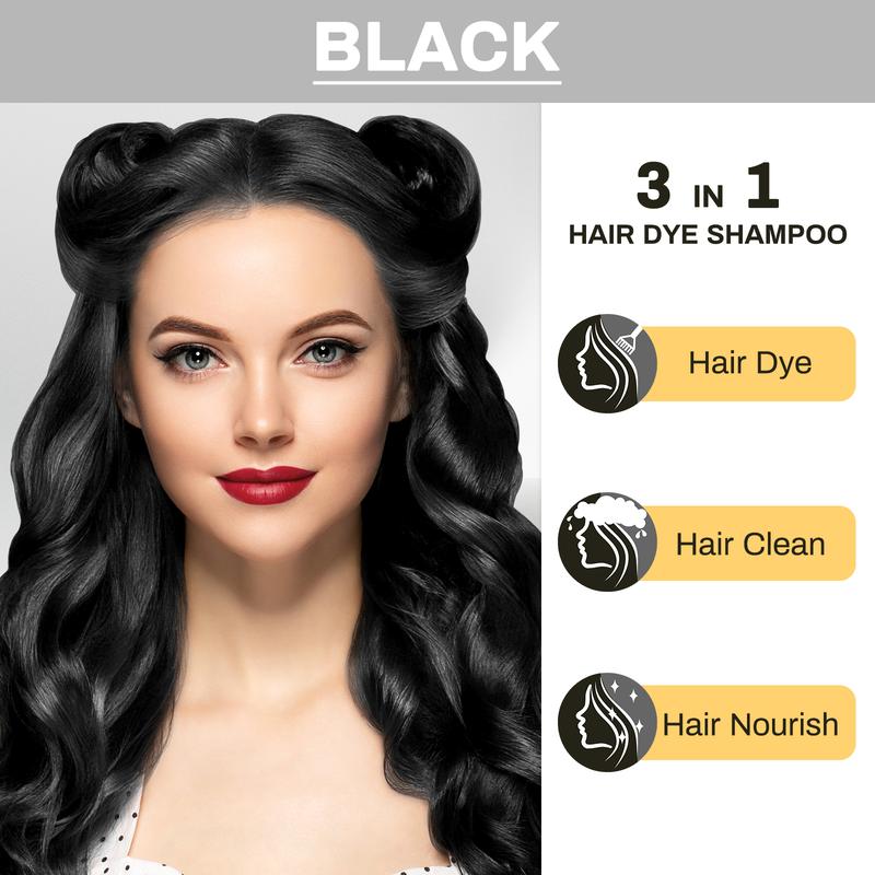 KAISASA Black Hair Dye Shampoo 3 in 1,Can cover gray hairs,Herbal Ingredients,Contains Ginseng Extract,Natural Haircoloring, Plant Haircare