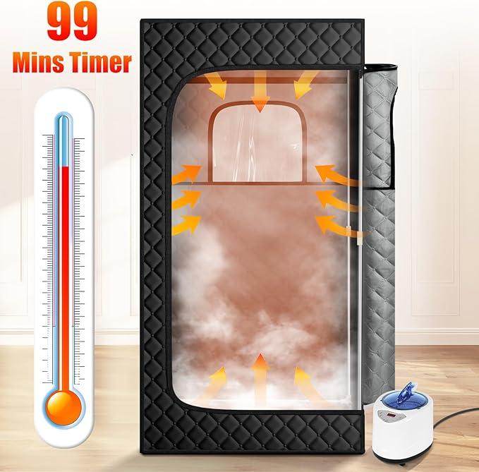 Portable Home Steam Sauna Box, 9-Level Sauna Tent with 2.6L Steamer, Compact 2.6’ x 2.6’ x 5.9’ Size for Personal Use