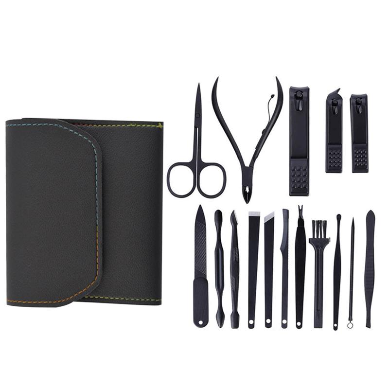 Manicure Set 16 in 1 Stainless Steel Nail Clipper Kit Professional Grooming Kits Face Hand Foot Skin Care and Nail Care Tools with Leather Travel Case Color Daily Storage Cutics nail clipper Nail Art