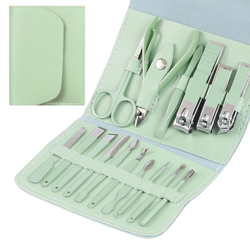 Manicure Set 16 in 1 Stainless Steel Nail Clipper Kit Professional Grooming Kits Face Hand Foot Skin Care and Nail Care Tools with Leather Travel Case Color Daily Storage Cutics nail clipper Nail Art