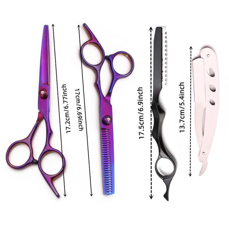 Hairdressing Scissors Haircut Set (6 Counts set), Hairdressing Scissors, Thinning Scissors, Black Razor Combs, Professional Hair Styling Tools for Salon & Barber Shop