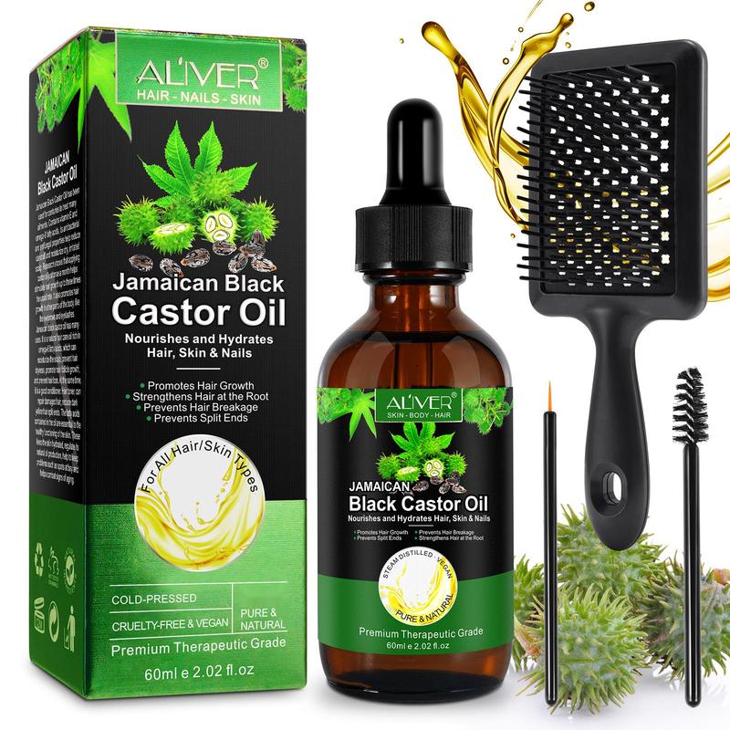 Aliver Tangle-Free Hair Hairbrush with Black Castor Oil, Massages Hair & Scalp Set, Black Pink (60ml)