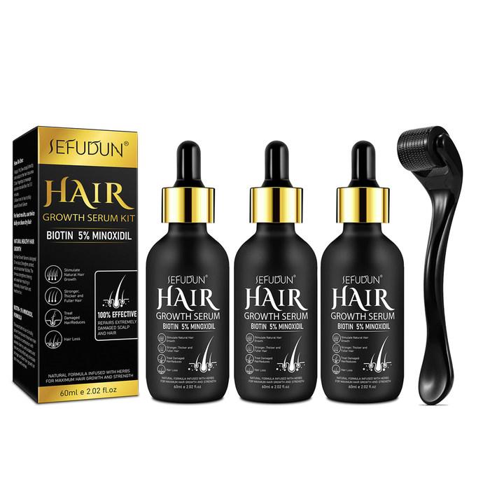 3Counts 5% Minoxidil Hair Serum for Men and Women, Hair Care Serum for Thicker Longer Fuller Hair, with Hair Roller Set