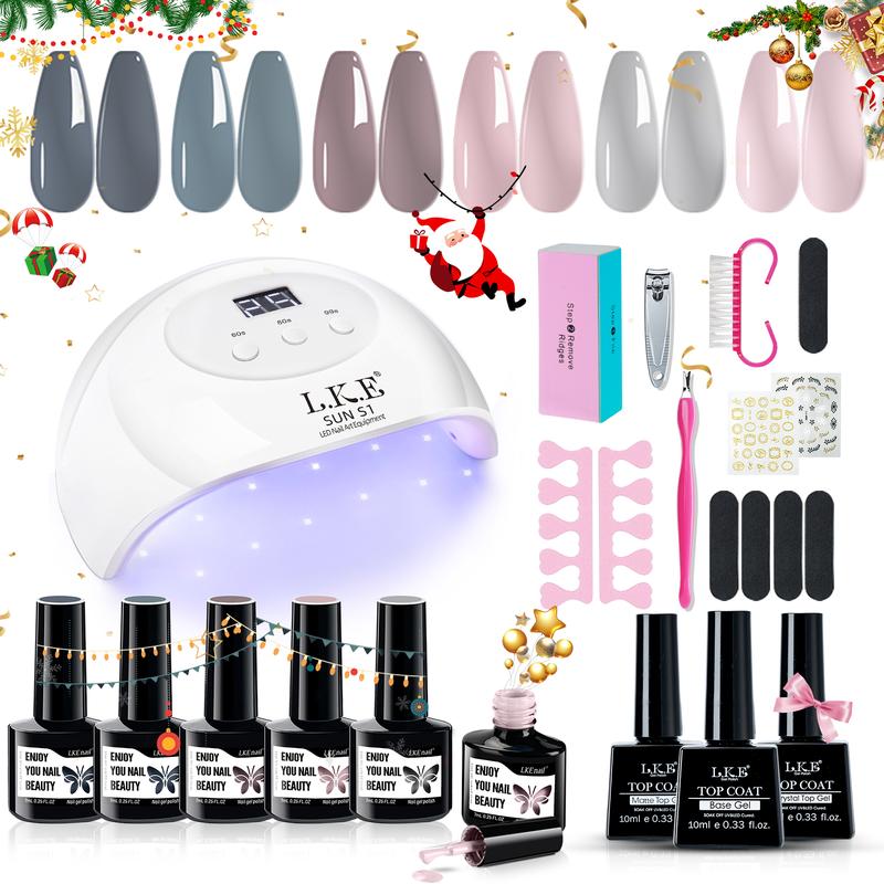 LKEnail Nail Art Set with UV Light Starter Kit, 72W UV LED Nail Lamp 6 Colors Gel Nail Polish Set Gel Base and Matte Glossy Top Coat Nail Gel Polish Soak Friendly Perfect Christmas Gift