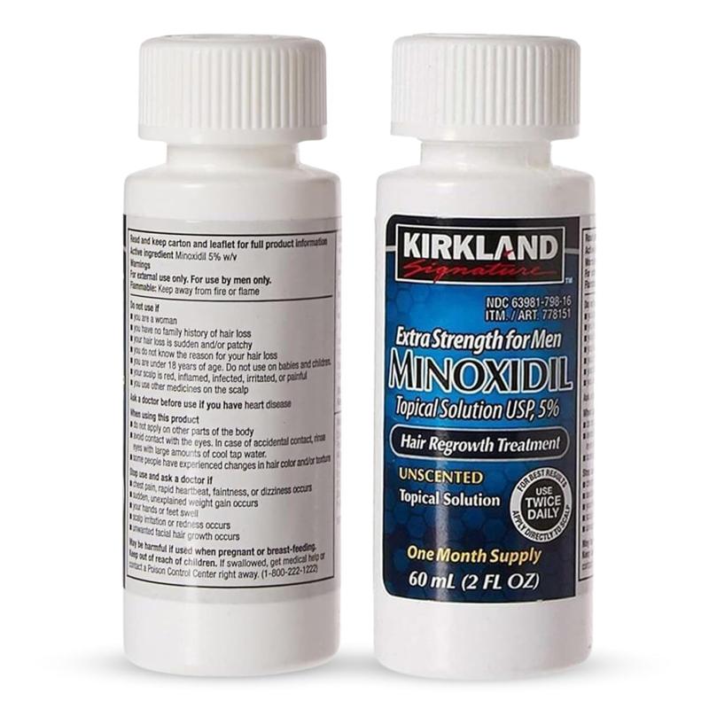 Kirkland Minoxidil Hair Care Liquid Extra Strength Hair Regrowth Treatment for Men 5% Topical Solution, 6 Month Supply, Dropper & Free Guide Included