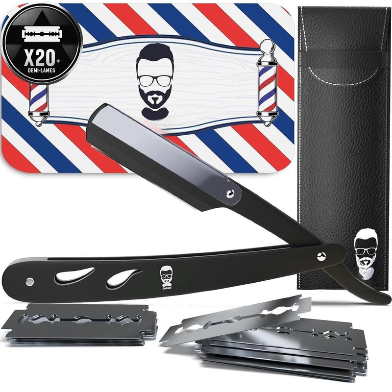 Straight edge razor Barber Straight Razor Kit for Men | Premium | 20 Half  Shaving  Set with Leather Case | Beard and   Accessories