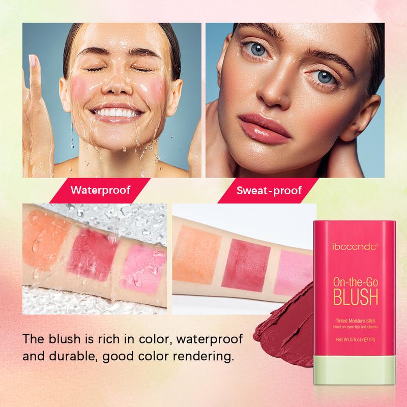 3-color Vitality Smooth Blush Makeup Blush Stick, Cream Blush Stick, Tinted Solid Moisturizer Stick for Cheek & Eyes & Lips, Waterproof Natural Nude Makeup, Suitable for All Skin Blend Contour