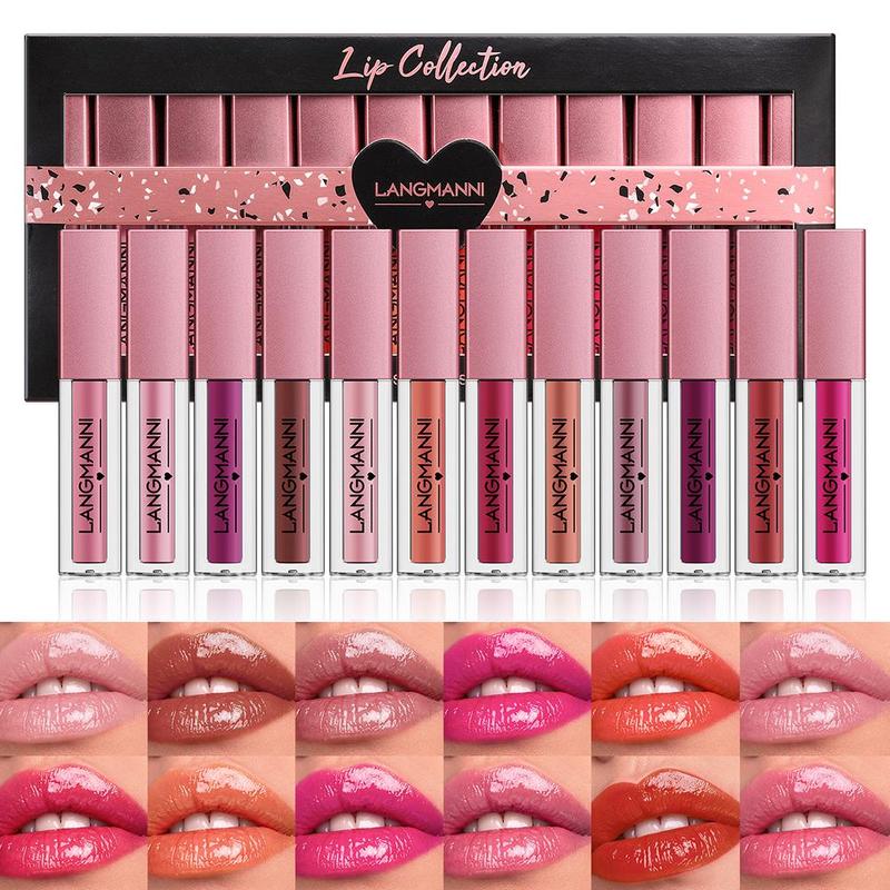 Long Lasting Lip Gloss Set, 12pcs Glossy Tinted Moisturizing Lip, Hydrating Glossy Lip Glaze Stick, Plumping Lip Oil Lip Stick for All Occasions Makeup for Girls and Women