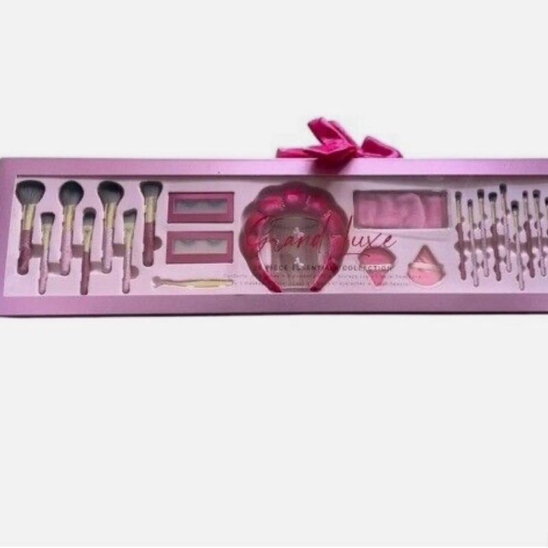 Grand Luxe Pink Shimmer Makeup Brushh - 28 Essential Brushes for Eyes, Cheeks, Lips & More