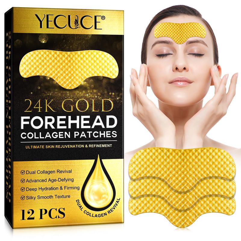 12 Pcs 24K Gold Forehead Wrinkle Patches with Collagen, Aloe & Vitamin E for Deep Hydration & Firming