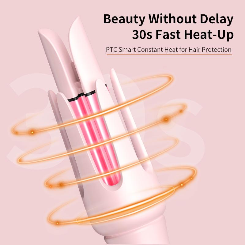 Newme Professional Styling Made Easy: 1.25 inch Professional Automatic Rotating Curling Iron with Tourmaline, Fast Heating, Dual Voltage, and Smart Sensor – Perfect for Comfortable and Safe Hair Styling, Exclusive Gift，Pink Curler，Starter's curler,