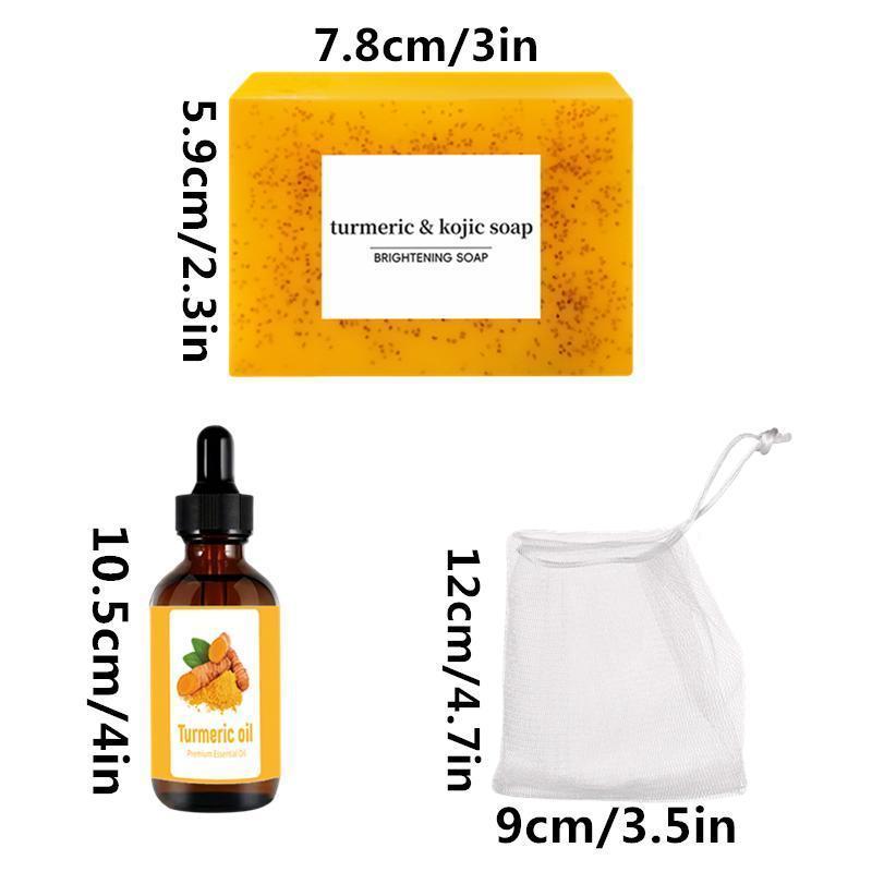 Turmeric Soap & Essential Oil Set, 8 Counts set Moisturizing Skin Care Set, Facial & Body Wash Soap for Easy Acne Skin, Daily Skin Care Set,  Men Hygiene Essentials