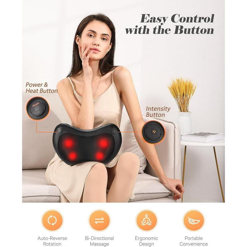 Naipo Shiatsu Neck Back Massager with Heat, Electric Massager Deep Tissue Kneading Massage to Relief Shoulder Muscles, Gift for Mom Dad Women Men in Home Office and Car