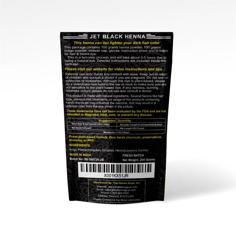 Jet Black Henna Hair Color Dye 200 Grams (2 Step Process) - The Henna Guys Hair Dye Haircare