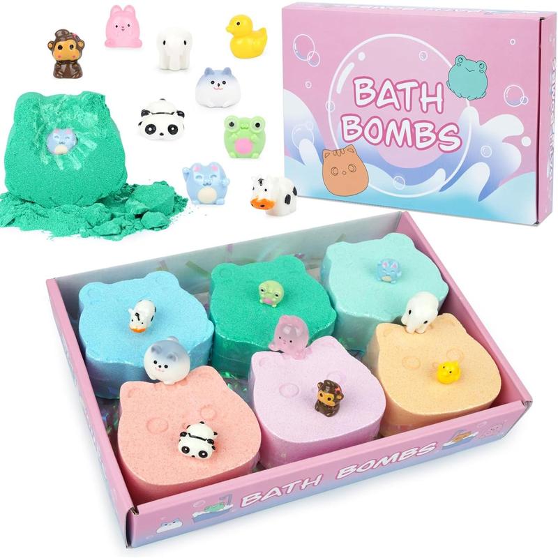 Bath Bombs for Kids - Bath Bombs with Toys Inside,6 Pack Bath Bombs Kids Gifts,Fun Frog and Cat Bath Bombs with Surprise Inside,Bubble Bath Fizzy for Kids Girls Boys Body Care Gentle