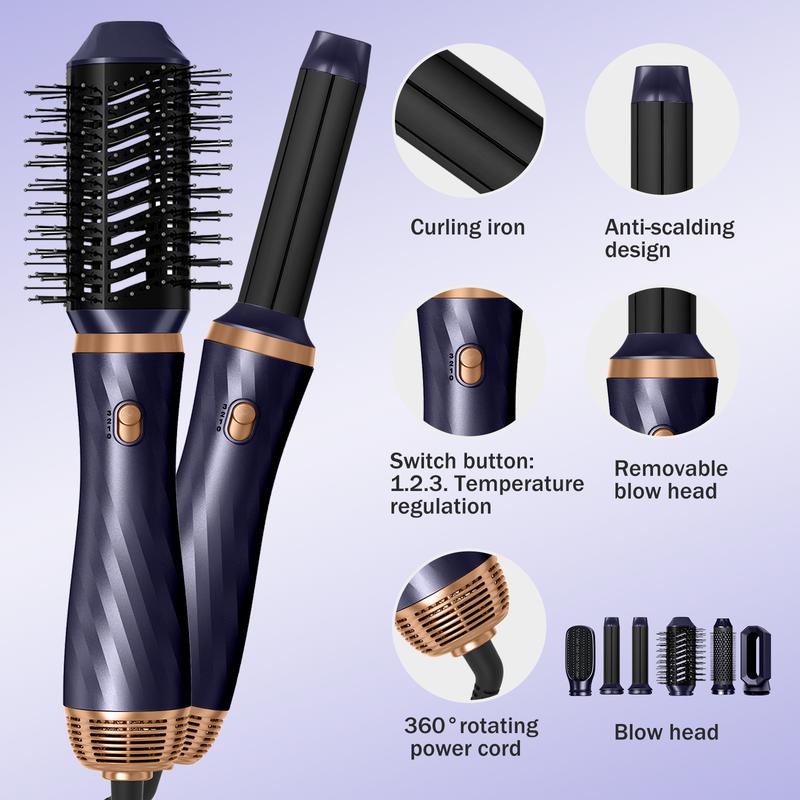 OKWRAP 6 in One Hot Air Brush, Comfort 1000W Powerful Negative Ionic Air Curler Hair Styler Set,Thanksgiving Day & Christmas & Fall Gifts