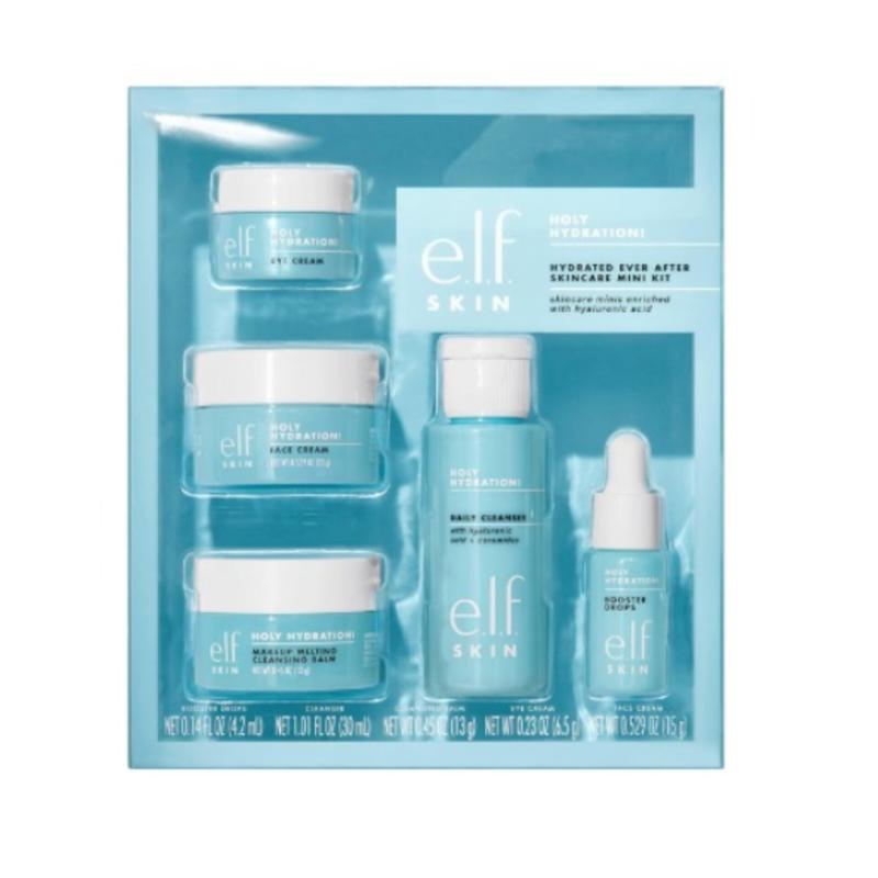 e.l.f. SKIN Hydrated Ever After Mini Kit - Cleanser, Makeup Remover, Moisturiser & Eye Cream for Deep Hydration - Travel Sizes - Hydrating, Moisture