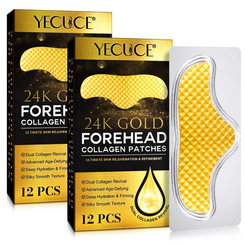 12 Pcs 24K Gold Forehead Wrinkle Patches with Collagen, Aloe & Vitamin E for Deep Hydration & Firming