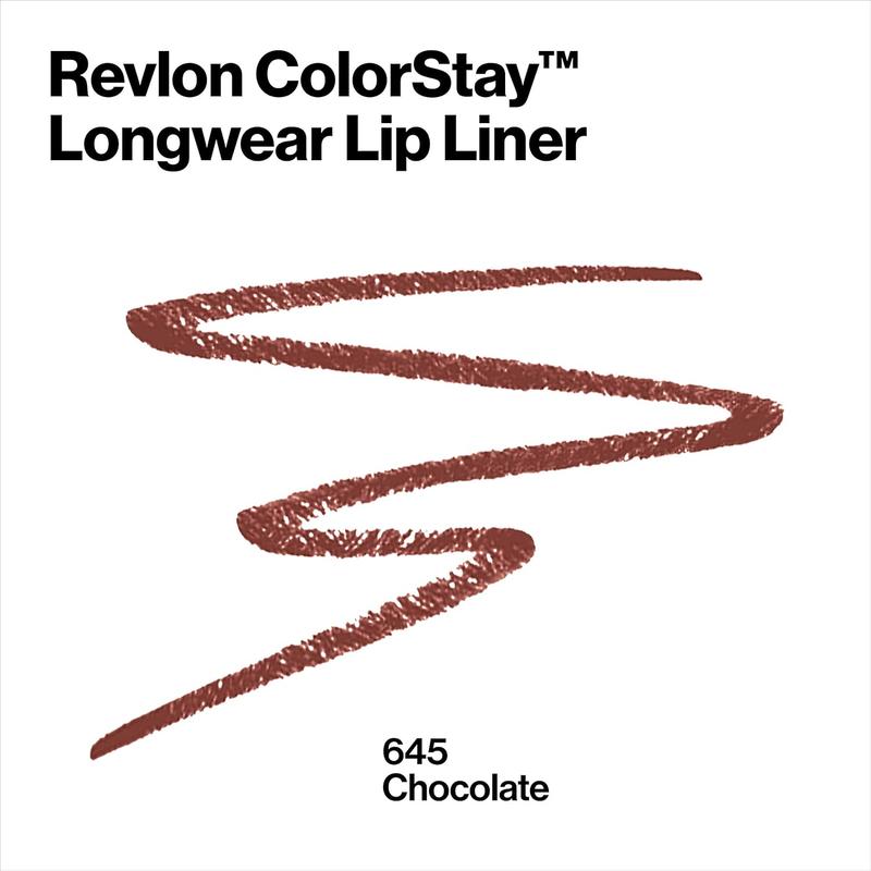 Revlon Lip Liner, Colorstay Face Makeup with Built-in-Sharpener, Longwear Rich Lip Colors, Smooth Application, 645 Chocolate