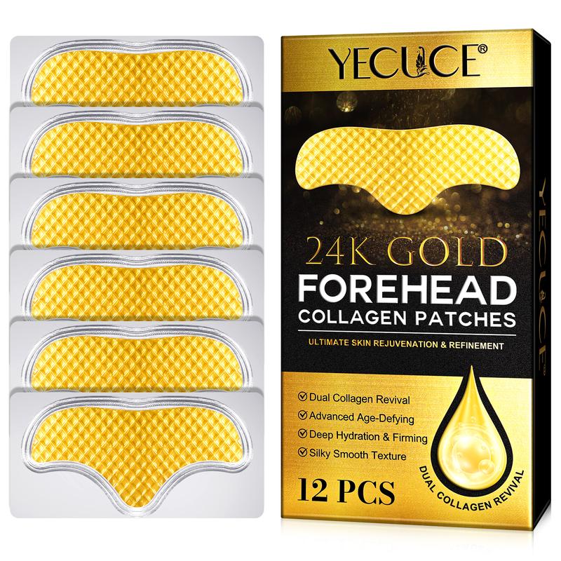 12 Pcs 24K Gold Forehead Wrinkle Patches with Collagen, Aloe & Vitamin E for Deep Hydration & Firming