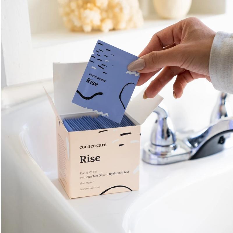 Rise Eyelid Wipes, Tea Tree Oil, Hyaluronic Acid, Dry Eye Relief, Cleansing, Skincare, Travel-friendly, Makeup Remover Radiant