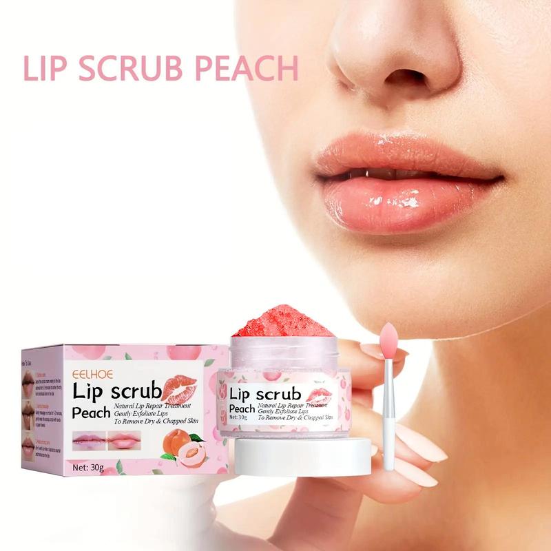 Peach Lip Scrub with Brush, Exfoliating Lip Scrub, Reducing the Look of Lip Lines, Lip Care Product for Women & Girls, Skincare Products