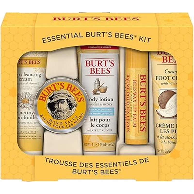 Burt's Bees Christmas Gifts, 5 Stocking Stuffers Products, Everyday Body Care Set - Original Honey Lip Balm, Deep Cleansing Cream for Skin Care