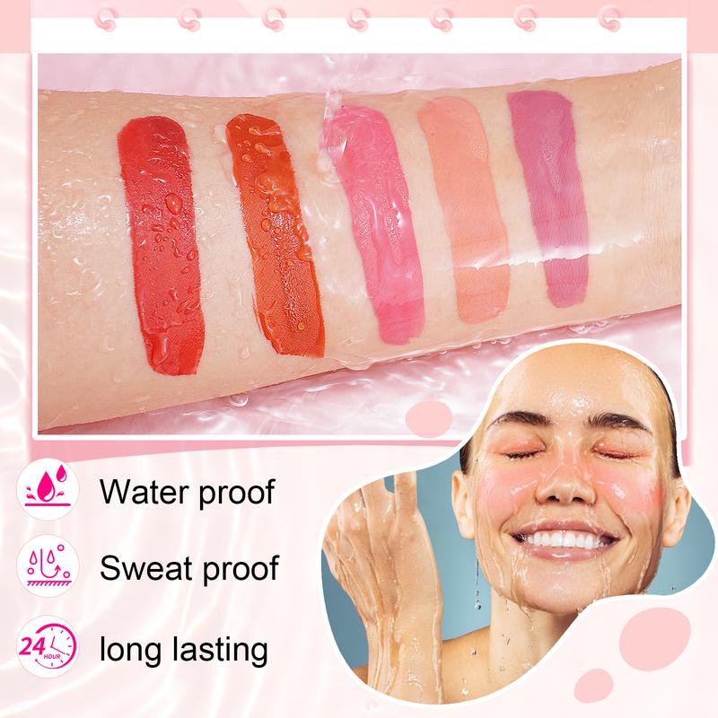 ALIVER 5 Pcs Long-lasting Smooth Cream Liquid Cheek Blusher, Lightweight, Matte and Moisturizing Face Cream Blush Makeup,Smudge-proof Natural Look Blush Stick, Lightweight Soft Color Shadow for All Skins, Facial Cosmetic Tools, Daily Cosmetic