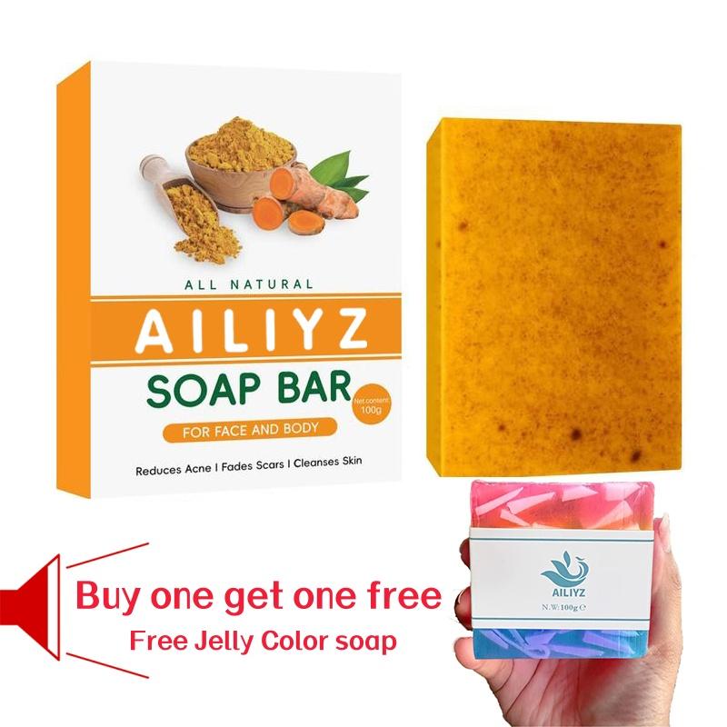 AILIYZ Organic Tumeric Soap for Face and Body, Lemon Turmeric bar Soap with Vitamin C, E for All Skin Type, Turmeric Soap Face Wash for Smoothing, Moisturizing skin turmeric artisan  soap(Complimentary handmade soap)