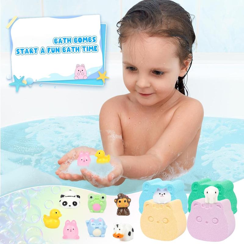 Bath Bombs for Kids - Bath Bombs with Toys Inside,6 Pack Bath Bombs Kids Gifts,Fun Frog and Cat Bath Bombs with Surprise Inside,Bubble Bath Fizzy for Kids Girls Boys Body Care Gentle