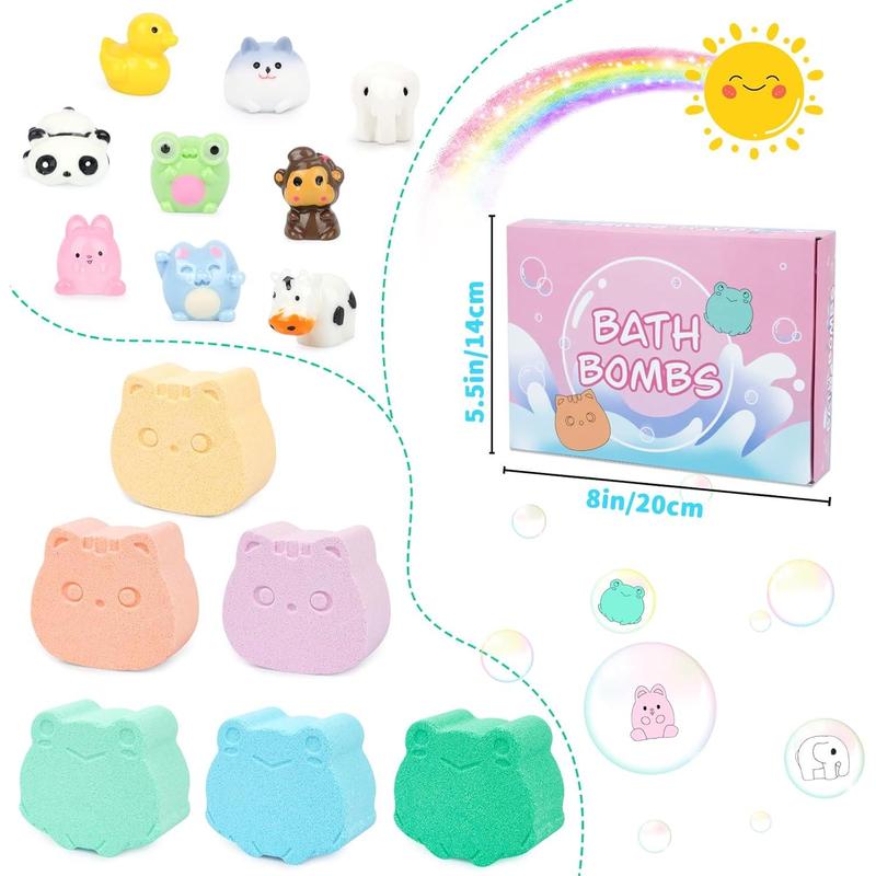 Bath Bombs for Kids - Bath Bombs with Toys Inside,6 Pack Bath Bombs Kids Gifts,Fun Frog and Cat Bath Bombs with Surprise Inside,Bubble Bath Fizzy for Kids Girls Boys Body Care Gentle