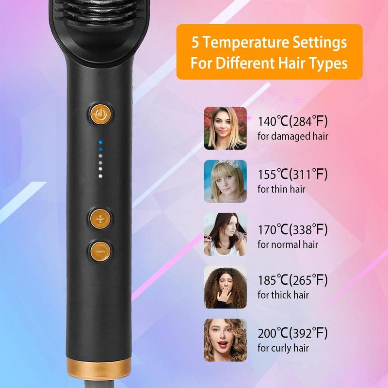 Negative Ionic Hair Straightener Brush for Women with 6 Temperature Settings, 30s Fast Heat, Anti-Scald Design, Good for Different Types of Hair, auto Shuts Off