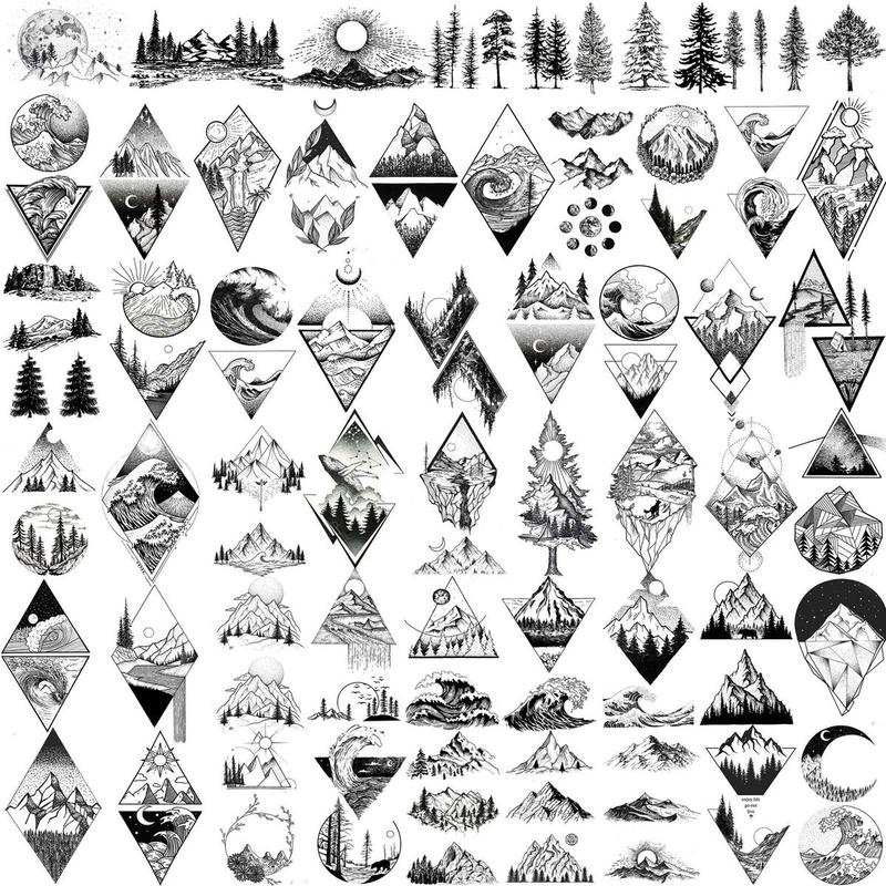 Mountain Series Pattern Temporary Tattoo Sticker, 52pcs set Vintage Fake Tattoo Sticker, Body Art Decoration for Men & Women