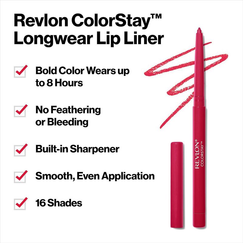 Revlon Lip Liner, Colorstay Face Makeup with Built-in-Sharpener, Longwear Rich Lip Colors, Smooth Application, 645 Chocolate