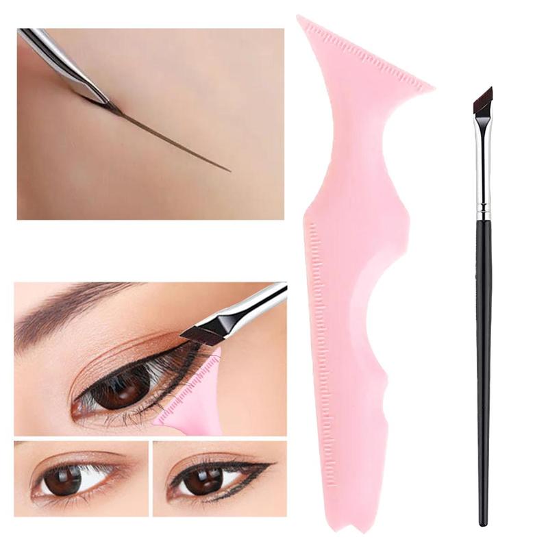 Silicone Beauty Ruler & Makeup Brush Set, 2pcs set Eyeliner Aid & Eyeliner Eyebrow Brush, Multi-functional Makeup Tool, Summer Makeup, Christmas Gift