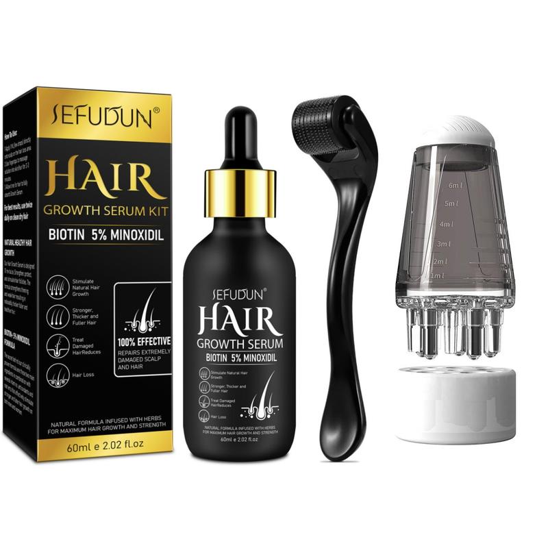  Sefudun 5% Minoxidil Hair Serum with Micro Derma Roller Set(60ml), with Hair Scalp Applicator，Back To School