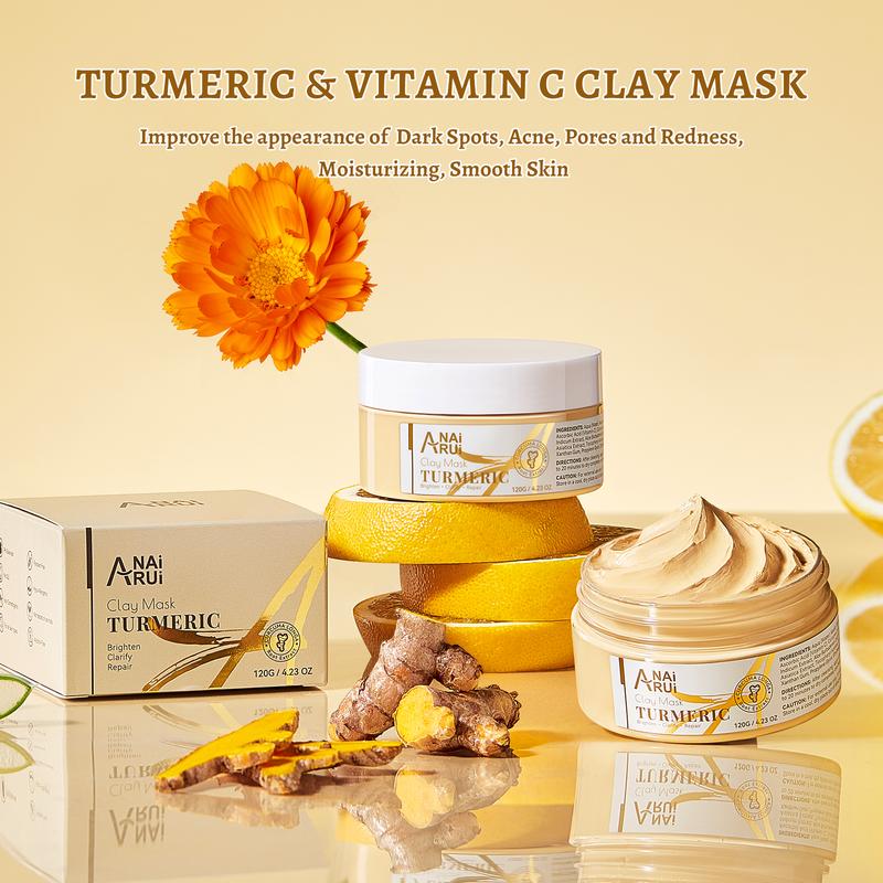 ANAiRUi Turmeric Face Mask with Vitamin C, Vitamin E, Kaolin Clay for Cleansing, Dark Spots Suitable for Oily Skin, Skincare SPA Pore Mask At Home