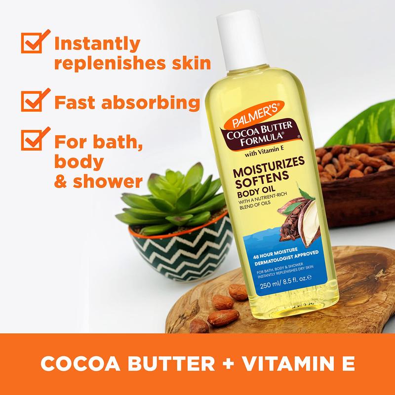 Palmer's Cocoa Butter Moisturizing Body Oil with Vitamin E, Radiant Looking Glow and Skin Hydration, Instant Absorption, Bath, Body and Shower, 8.5 Ounces