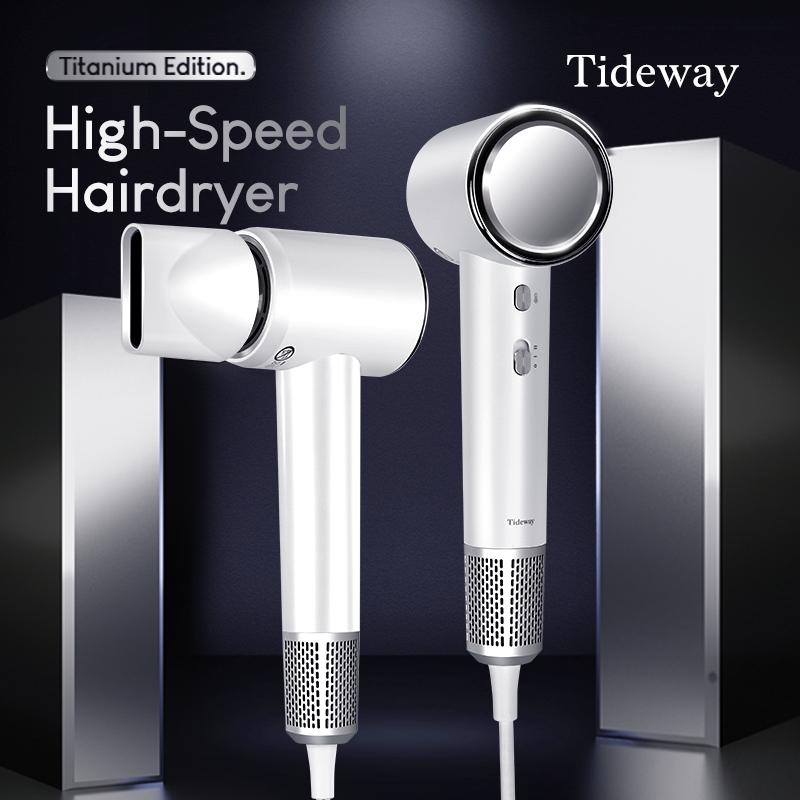 Tideway High-speed Hair Dryer Titanium Edition blow dryer Brushless Motor & Ionic Technology  4 Temperature Settings Thermo Control Technology Ergonomic Design