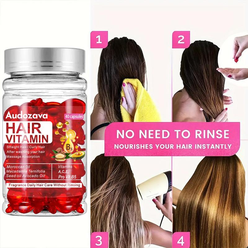 Hair Repair Serum Capsules Red, Enriched with Argan, Macadamia & Avocado Oils - Vitamins A C E Pro B5 - Unisex Hair Conditioner Treatment, Repair Damaged Hair