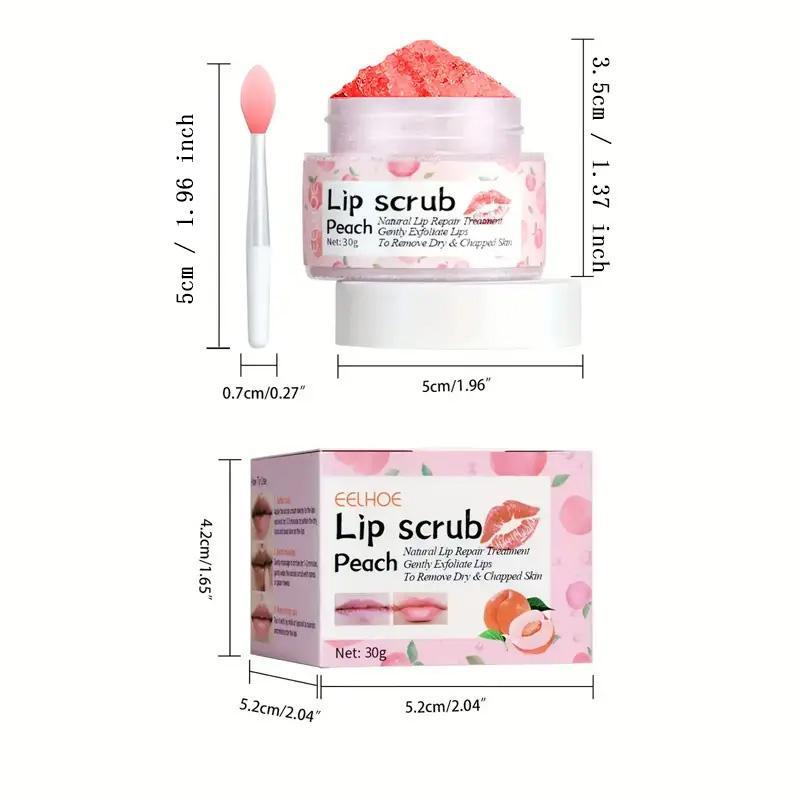 Peach Lip Scrub with Brush, Exfoliating Lip Scrub, Reducing the Look of Lip Lines, Lip Care Product for Women & Girls, Skincare Products