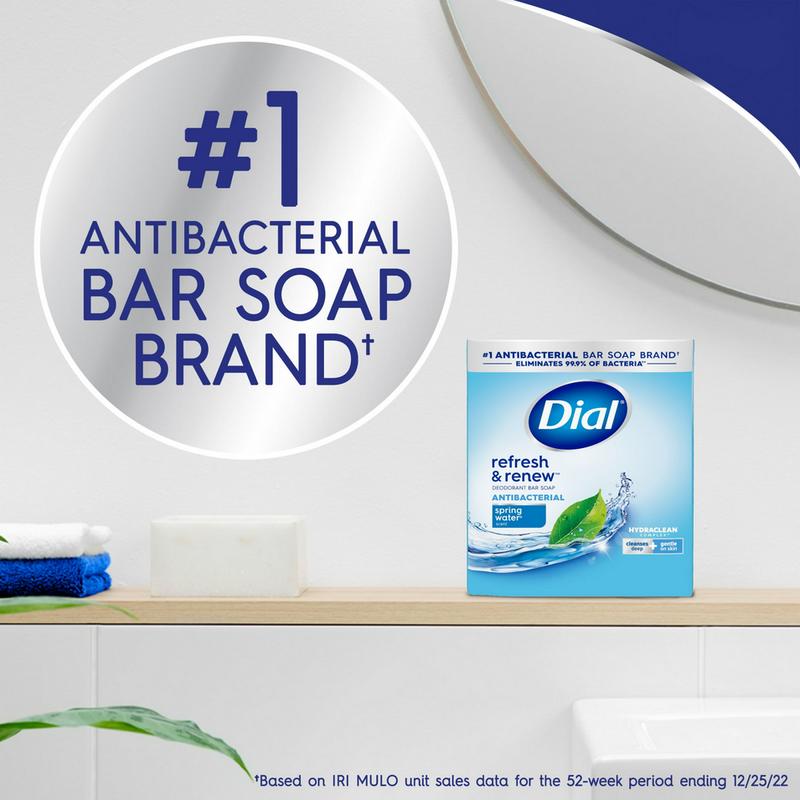 Dial Antibacterial Bar Soap, Refresh & Renew, Spring Water, 4 oz, 12 Bars (PREESHIP)